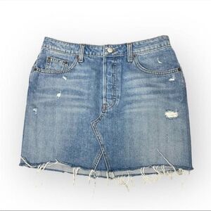Reformation Retooled Distressed Blue Denim Mini Skirt in Salton Wash - Size 29